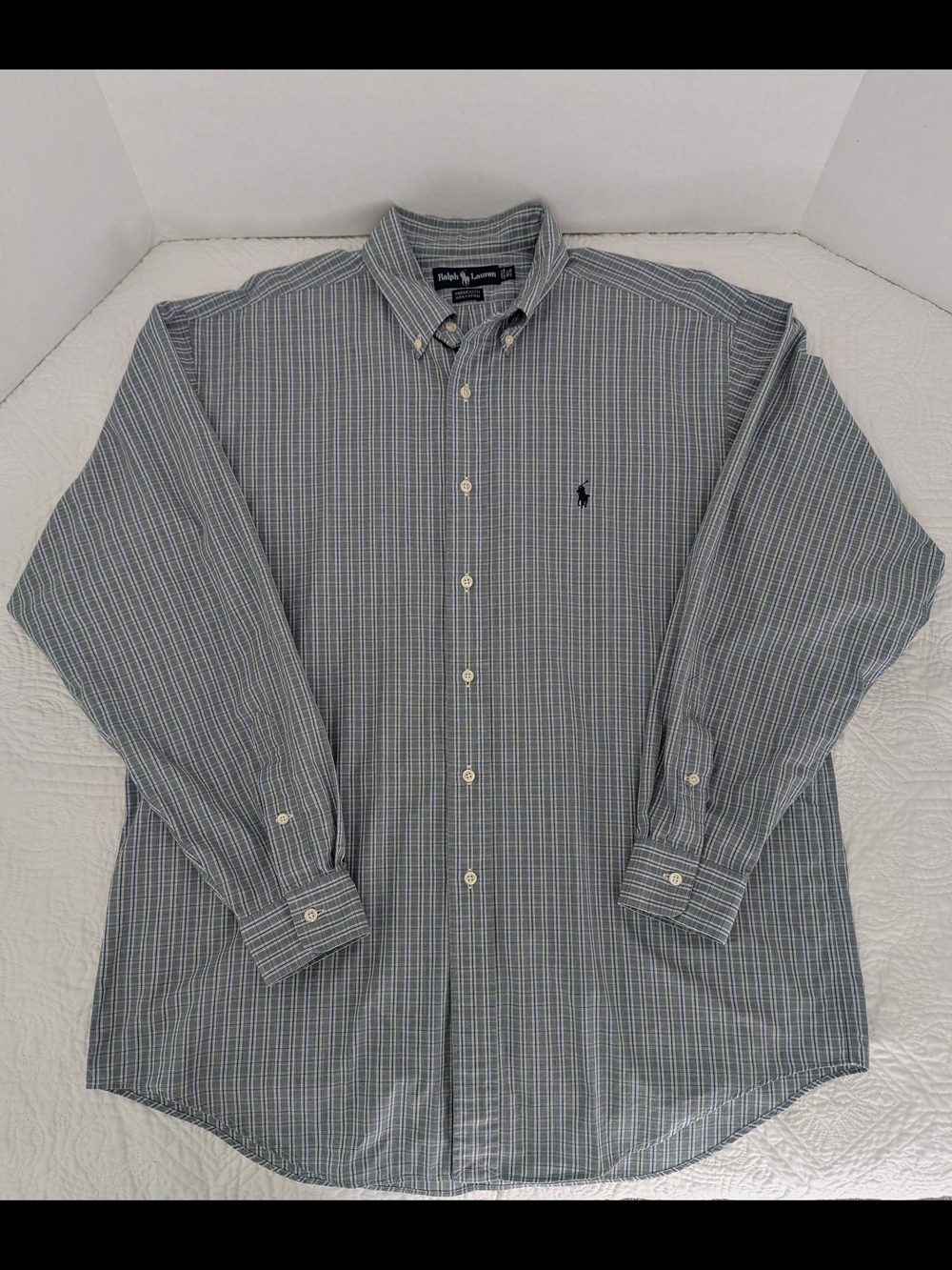 Ralph Lauren Green and Blue Mini-Plaid Button-Down Shirt
